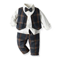 Wholesale children's gentleman outfit: new spring plaid vest set for boys - perfect for birthdays and first birthday celebrations