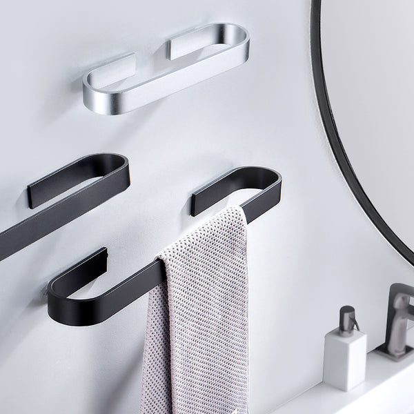 Towel rack non-punching black European bath towel rack space aluminum bathroom thickened and widened bathroom single bar towel bar