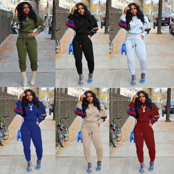 Y5144 Independent Station   Fashion Printing Splicing Casual Sports Suit on Major Platforms