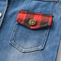 Export children's clothing spring & fallnew arrival boys and girls cotton denim outwear baby plaidpatchwork lapel denim shirt tops