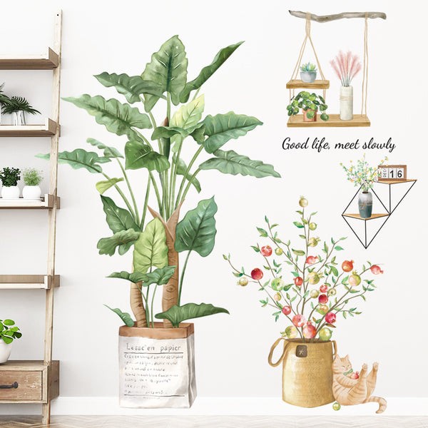 Sofa background decorative wallpaper shopping mall corridor wall self-adhesive sticker porch decorative green plant wall sticker ZDB-2226