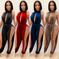 X3737 cross-border new arrival:  &  fashion - sexy european & american style strappy stretch slit women's jumpsuit