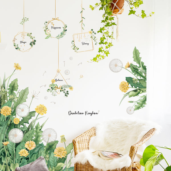 Nordic small fresh wall sticker dandelion hanging orchid wall sticker sofa living room background wall self-adhesive decorative sticker