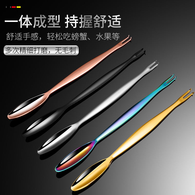 Island Qi 304 stainless steel crab needle lobster hairy crab fork and spoon dual-purpose household seafood meat picking crab tool