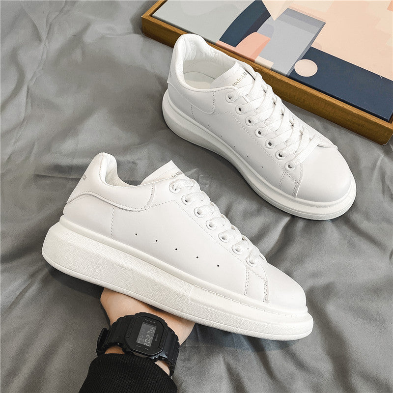 Popular white shoes for men, easiest for matchthick sole, height-increasing sneakers, classic style, student couple sneakers, ins mcqueen same style