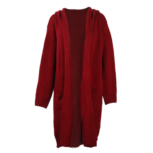 Large Size Casual Cardigan Knitted Versatile Hooded Sweater Jacket Female Sweater Factory Direct Sales