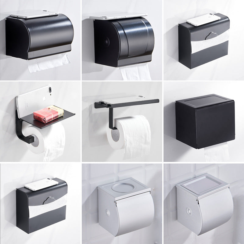 Paper towel holder, non-punching space aluminum, black bathroom, mobile phone rack, toilet, roll paper holder, toilet, hand wipe carton.