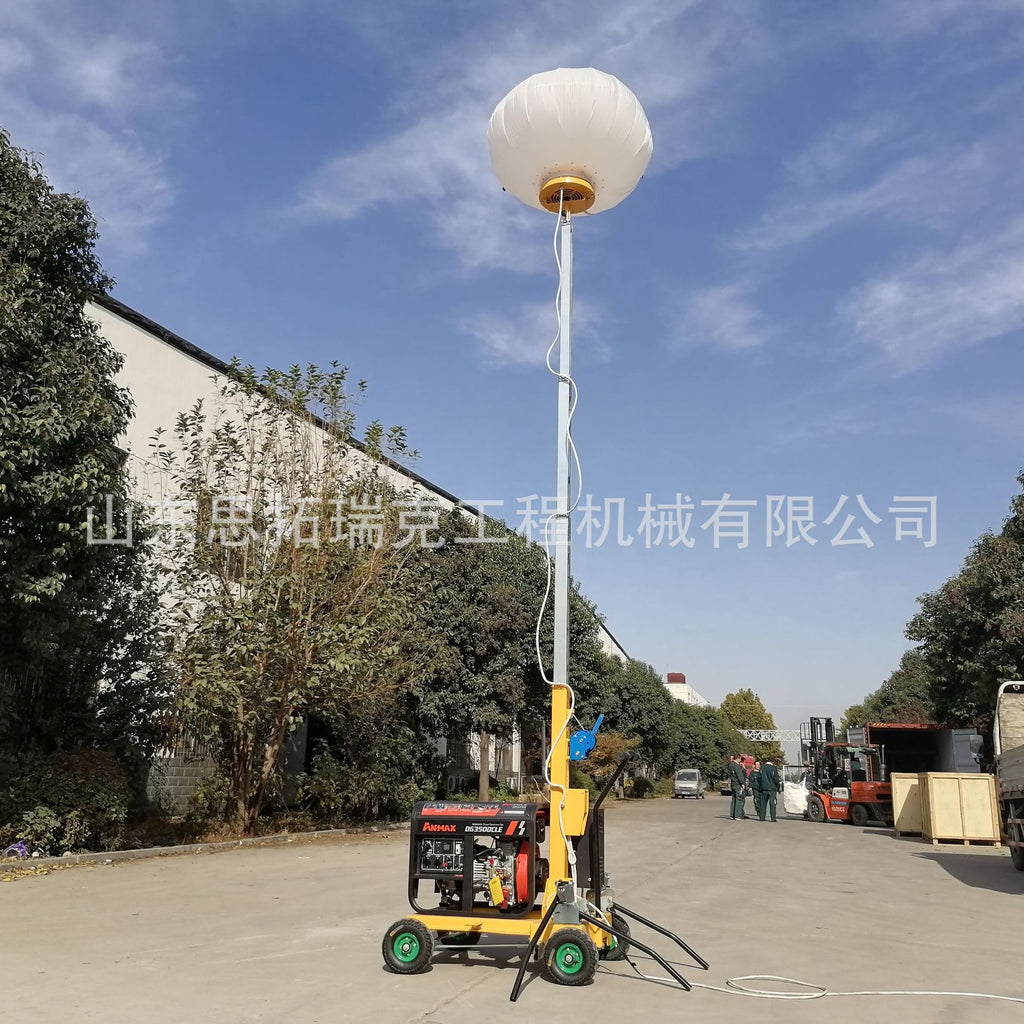 Height 5 meters mobile lighting car, hand push diesel generator set night construction mobile lighting car