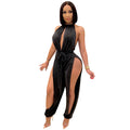 X3737 cross-border new arrival:  &  fashion - sexy european & american style strappy stretch slit women's jumpsuit