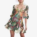 Amazon style long dress - slimming and height-enhancing - 2025 new women's elegant printed dress with round neck and floral print
