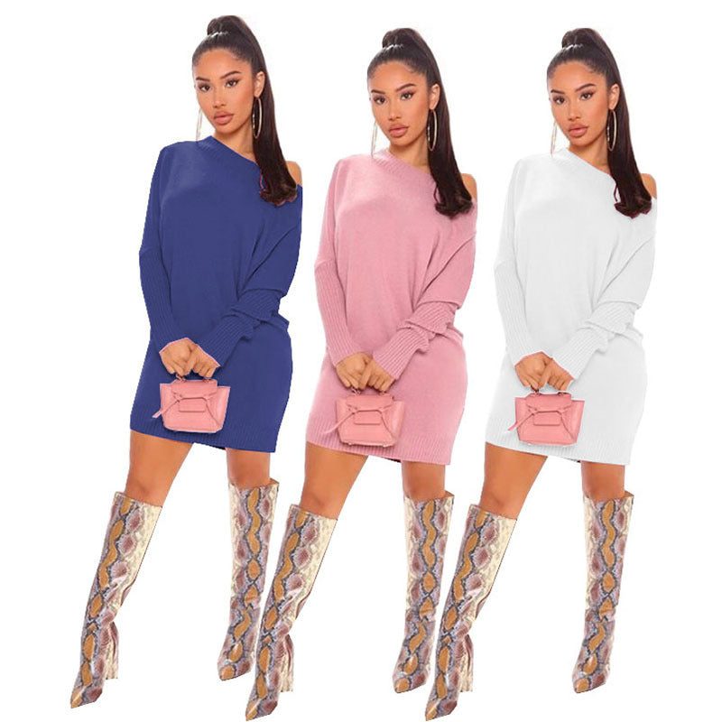 supply fashionheattech bat shirt knittingsweaterfashion version long sleeves hip-covering short skirt