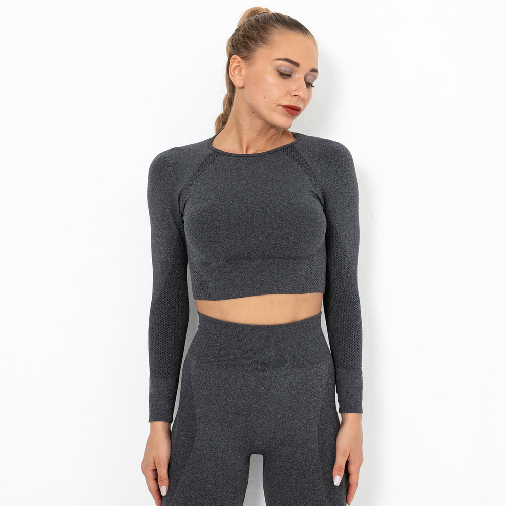 Clearance: trendy seamless knit sexy solid color long sleeve top - women's yoga, workout, running, fitness breathable t-shirt