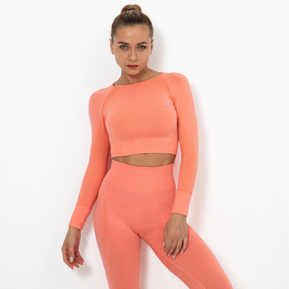 Clearance: trendy seamless knit sexy solid color long sleeve top - women's yoga, workout, running, fitness breathable t-shirt