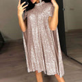 spring new    european and american foreign trade small stand collar sequin dress loose women's clothing
