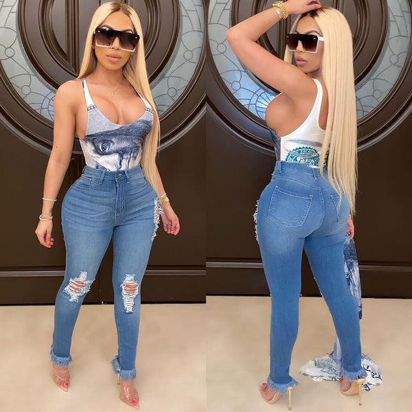 Y5178 , European and American women's clothing, the platform sells washed, broken, elastic, fringed jeans