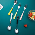 Cute cat dinnerware set - 3 piece ceramic stainless steel fork, kids' chopsticks, spoon - portable student cutlery set