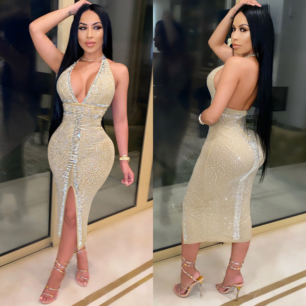 X3732 european and american fashion new arrivals   sexy nightclub mesh see-through women's dress rhinestone embellished