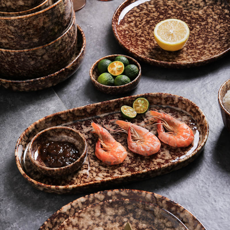 Japanese ceramic dinnerware set - includes bowls, baking dishes, soup plates, steak plates - modern creative tableware for home and hotel use