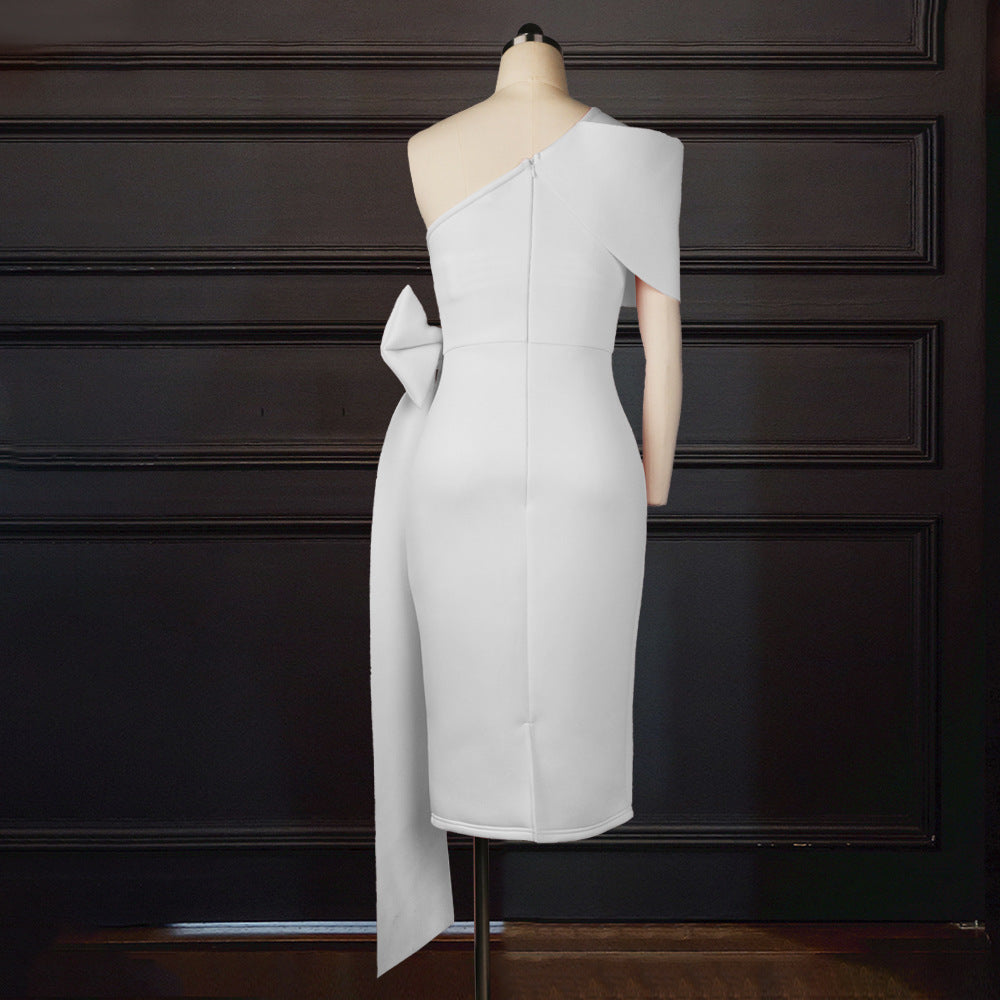 Sexy shoulder bow hip skirt high waist large size slim pencil skirt, women's dress dress