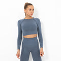 Clearance: trendy seamless knit sexy solid color long sleeve top - women's yoga, workout, running, fitness breathable t-shirt