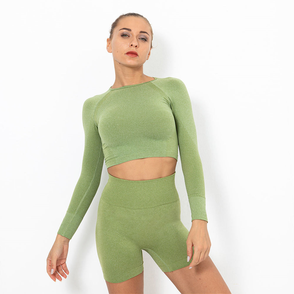 Clearance: trendy seamless knit sexy solid color long sleeve top - women's yoga, workout, running, fitness breathable t-shirt