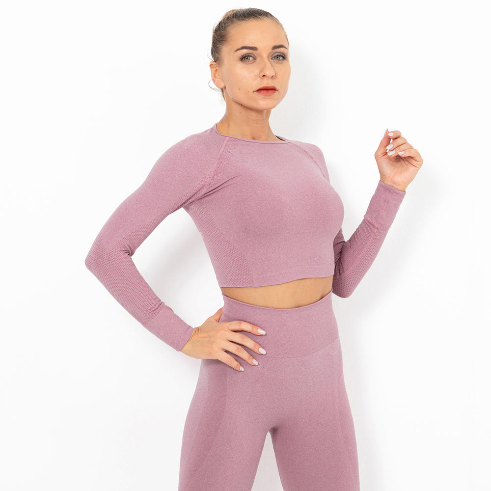 Clearance: trendy seamless knit sexy solid color long sleeve top - women's yoga, workout, running, fitness breathable t-shirt