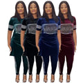 Special offer: factory direct, export-quality, fashionable african women's velvet top and pencil pants slim-fit set with hotfix rhinestones
