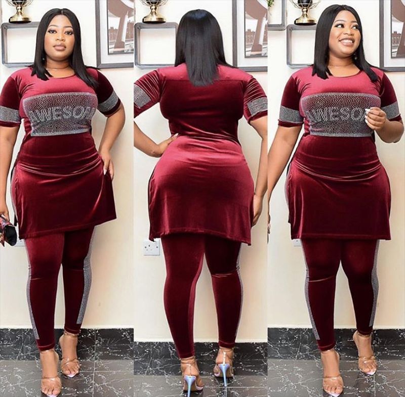 Special offer: factory direct, export-quality, fashionable african women's velvet top and pencil pants slim-fit set with hotfix rhinestones