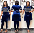 Special offer: factory direct, export-quality, fashionable african women's velvet top and pencil pants slim-fit set with hotfix rhinestones