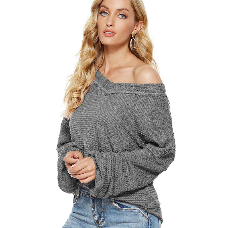 autumn/winter new arrivals:  new european and american fashion women's loose v-neck knit top with lantern sleeves