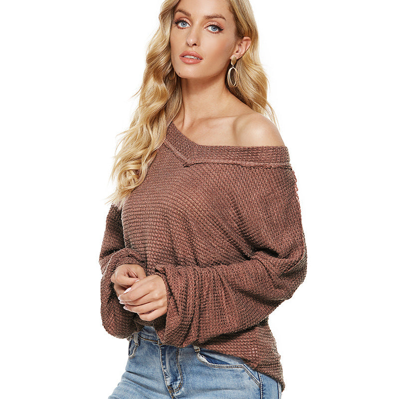 autumn/winter new arrivals:  new european and american fashion women's loose v-neck knit top with lantern sleeves