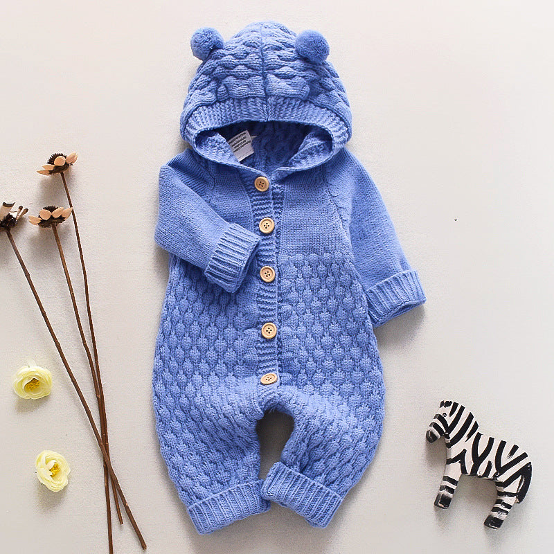 Baby knitting one-piece hoodie spring & fallnewborn clothing male and female baby sweater cute heattech romper 03
