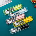 Ceramic stainless steel cutlery set - cartoon design, perfect for kids, students, travel, and on-the-go use. includes fork, spoon, and chopsticks (3-piece set)