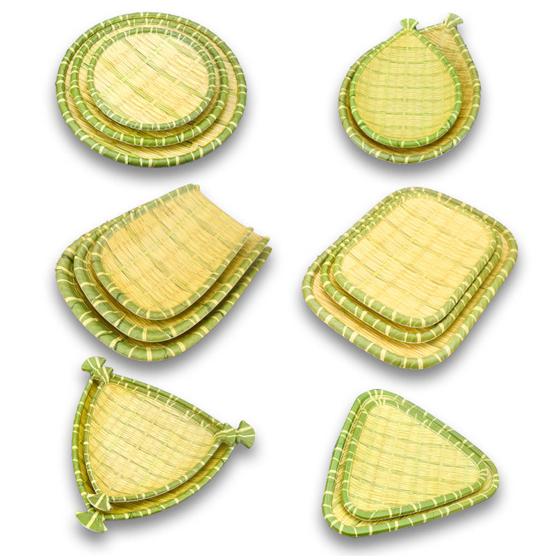 Bamboo woven disc plastic hot pot dish plate restaurant large plate barbecue plate farmhouse tableware green roast chicken plate banquet