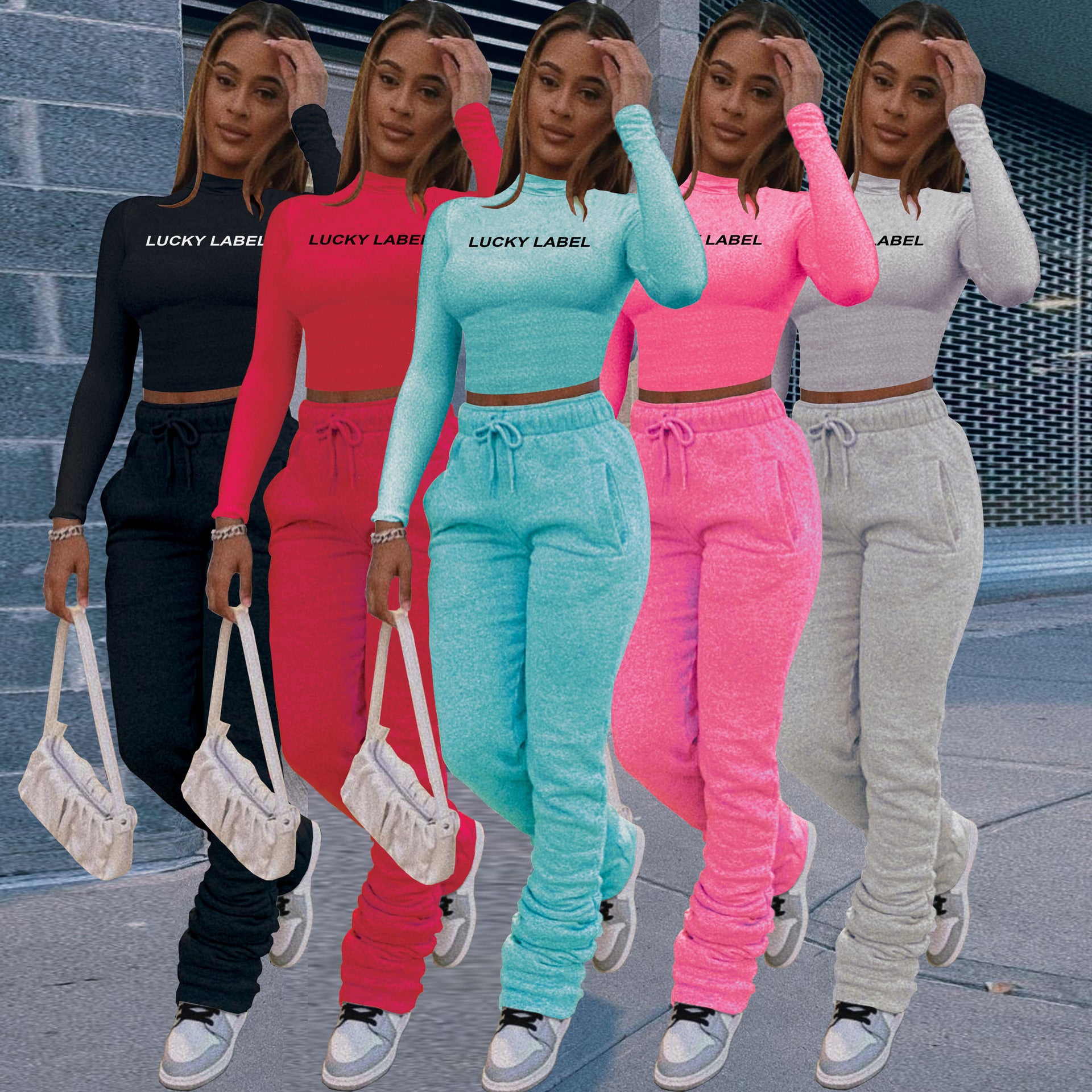 European and American   solid color turtleneck slim-fitting and thin short open-button long-sleeved bottoming shirt women's autumn and winter casual pants