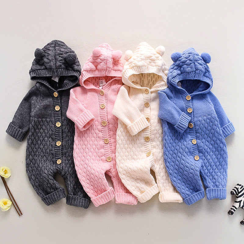 Baby knitting one-piece hoodie spring & fallnewborn clothing male and female baby sweater cute heattech romper 03