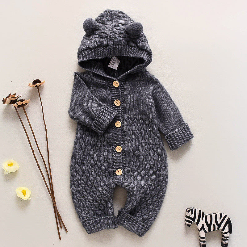 Baby knitting one-piece hoodie spring & fallnewborn clothing male and female baby sweater cute heattech romper 03