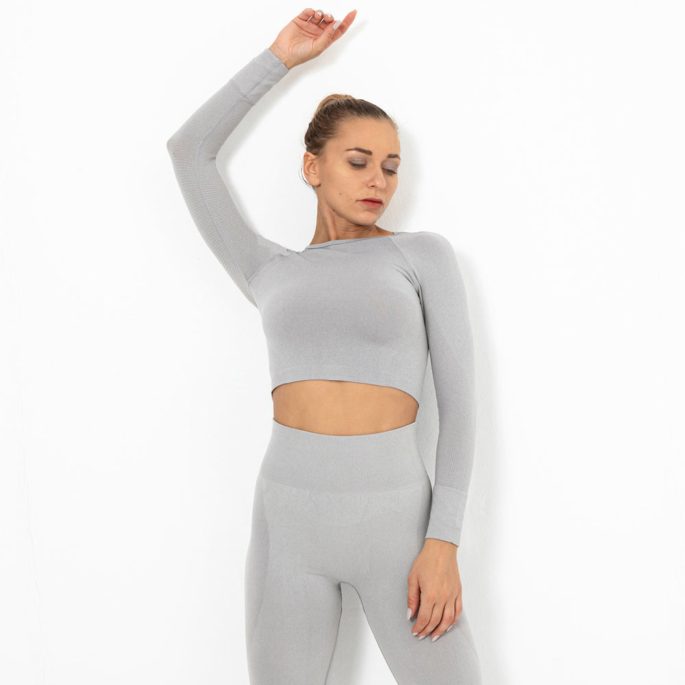 Clearance: trendy seamless knit sexy solid color long sleeve top - women's yoga, workout, running, fitness breathable t-shirt
