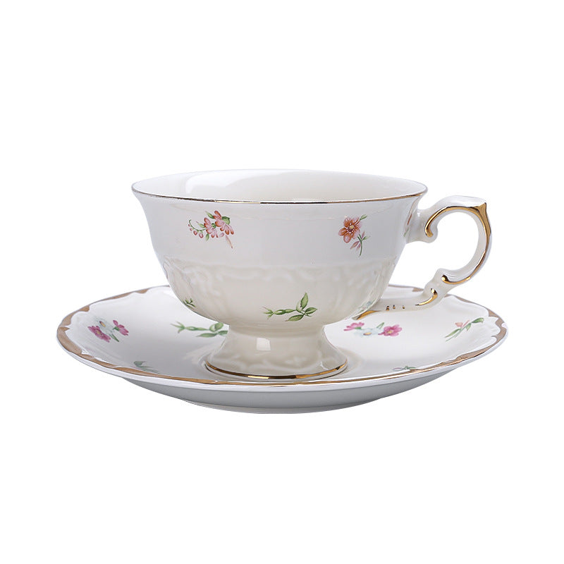 French retro romantic afternoon tea cup and saucer set, fresh floral ceramic coffee cup set, exquisite