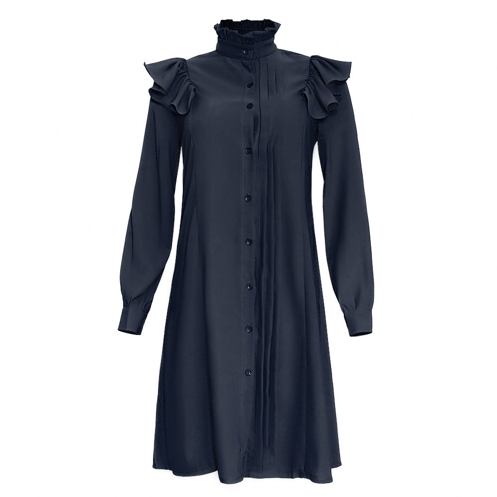Aliexpress   plus size african women's clothing ruffle stand collar shirt dress
