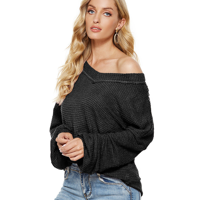 autumn/winter new arrivals:  new european and american fashion women's loose v-neck knit top with lantern sleeves