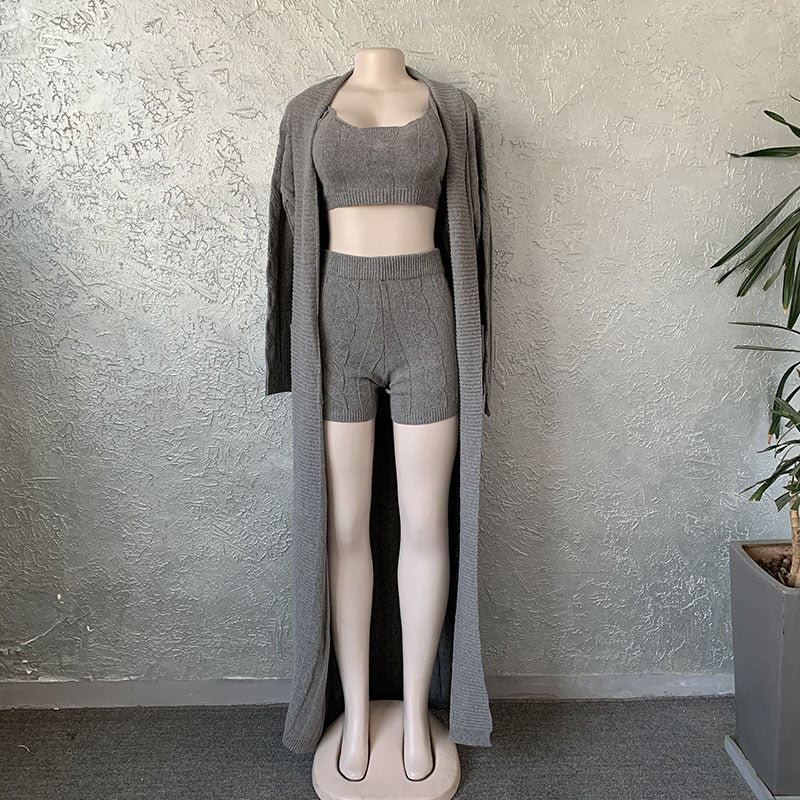 fashionfashiontube topshorts shawl three-piece set knitting jacquard sweaterwinterbest selling special big sale