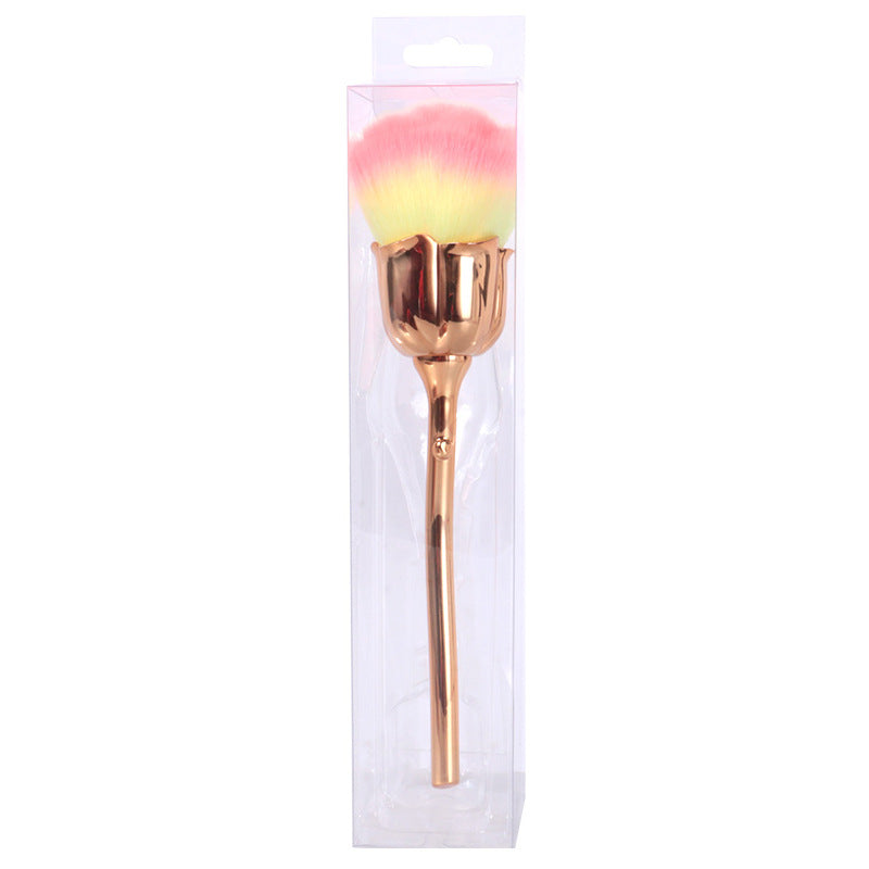 New gold electroplated rose powder brush, large soft bristle nail art dust brush, single pack floral makeup brush