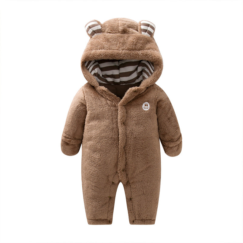 Customized export baby casual winter clothes, quilted and fleece-lined warm cotton-padded overalls, versatile baby and toddler clothing