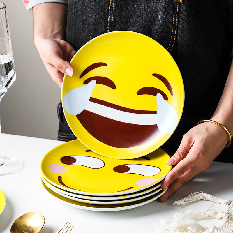 Cartoon ceramic plate - western dinner plate - steak plate - funny dish - creative emoji plate - ceramic tableware