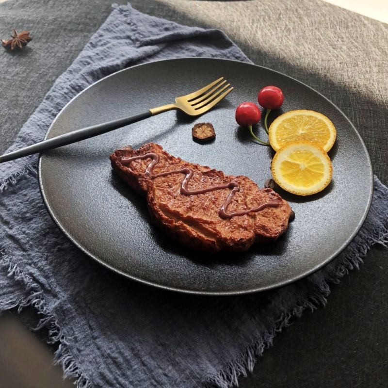 Western-style tableware suit bowls and plates for home black frosted steak plate retro scandinavian bowls and plates ceramic double-ear bowl