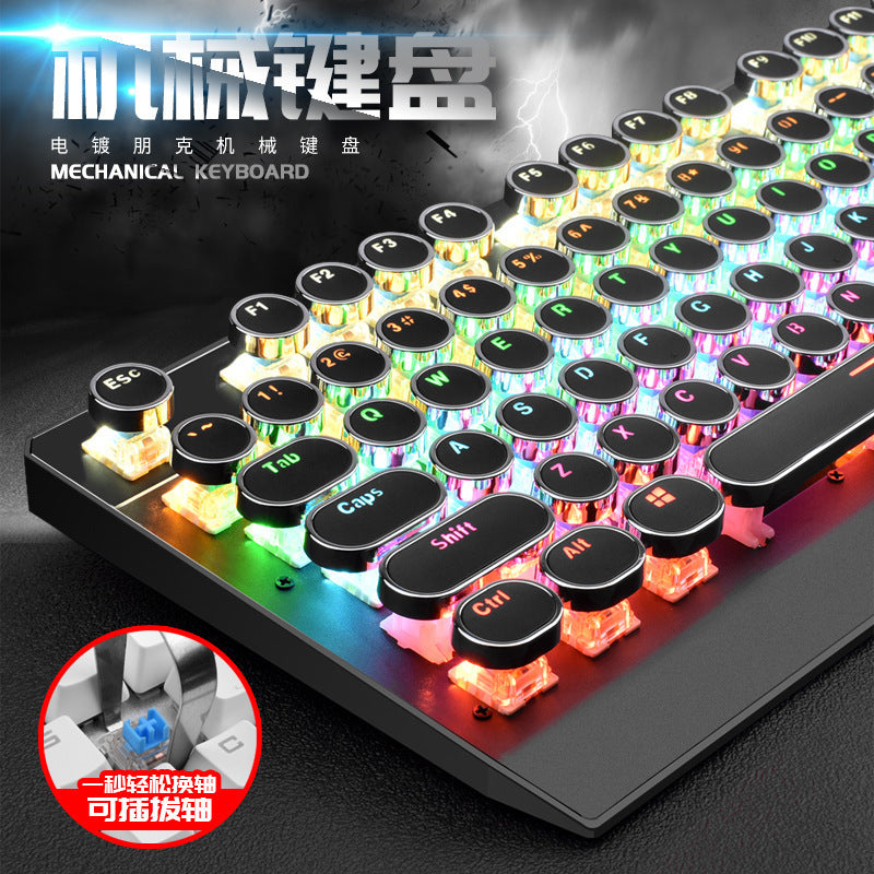 Meishang e-zu 940 steampunk mechanical keyboard - pc peripheral for gaming, esports, internet cafes - round cherry mx blue switch