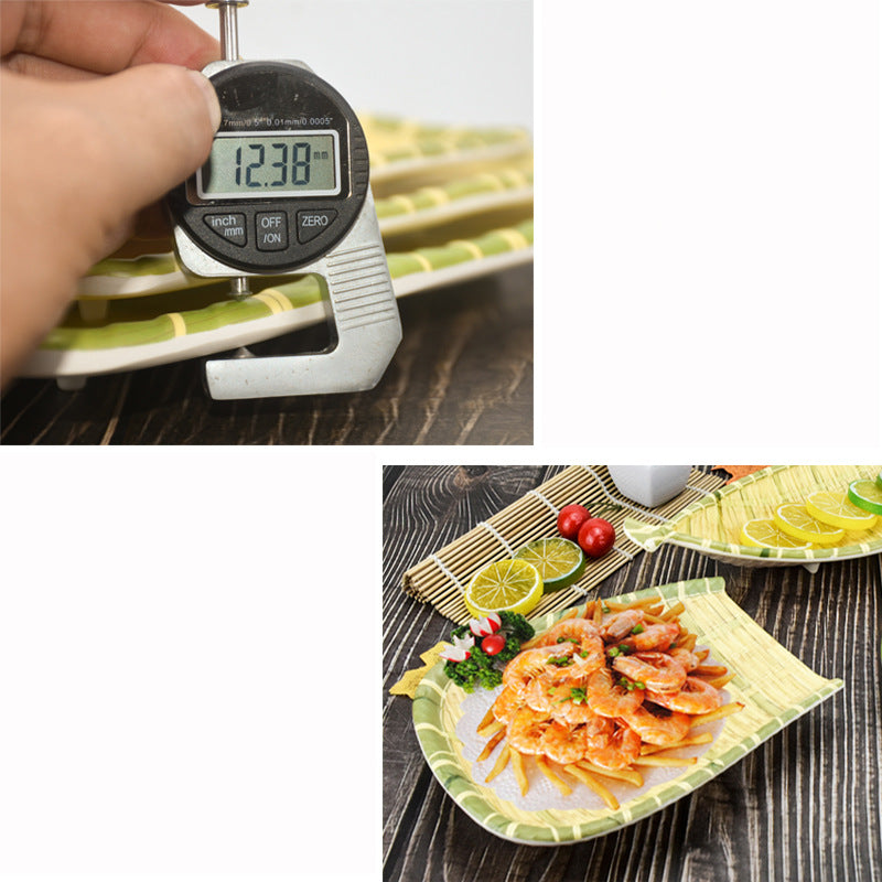 Bamboo woven disc plastic hot pot dish plate restaurant large plate barbecue plate farmhouse tableware green roast chicken plate banquet