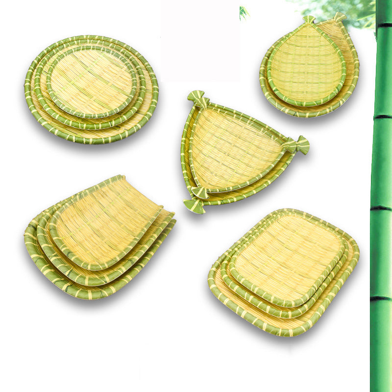 Bamboo woven disc plastic hot pot dish plate restaurant large plate barbecue plate farmhouse tableware green roast chicken plate banquet