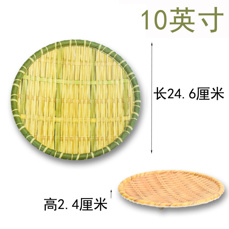 Bamboo woven disc plastic hot pot dish plate restaurant large plate barbecue plate farmhouse tableware green roast chicken plate banquet